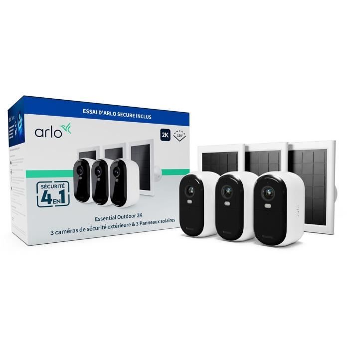 ARLO Caméra de surveillance Pack 3 caméras Essential 2k + 3 Panneaux solaires - Bestpower